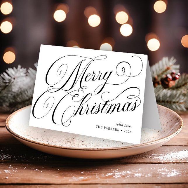Merry Christmas | Black and White Calligraphy Holiday Card (Creator Uploaded)