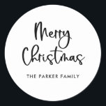 Merry Christmas | Black and White Casual Script Classic Round Sticker<br><div class="desc">These simple and stylish,  black and white holiday stickers say "Merry Christmas" in modern,  casual script typography.</div>