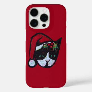 Merry Christmas Black and White Cat iPhone 16 Pro Case