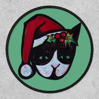 Merry Christmas Black and White Cat Patch