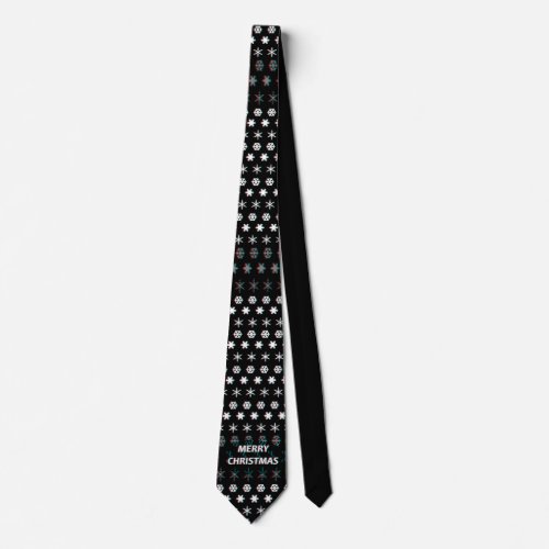 Merry Christmas black and white glitch neck tie