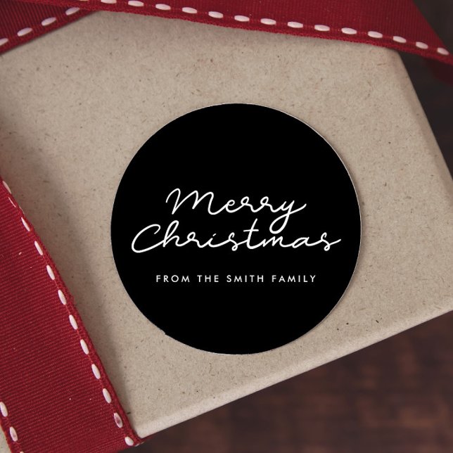 Merry Christmas black and white minimalist Classic Round Sticker (Creator Uploaded)
