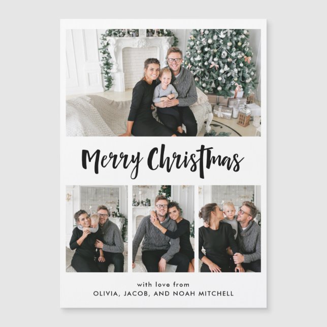 Merry Christmas | Black and White Multi Photo Grid (Front)