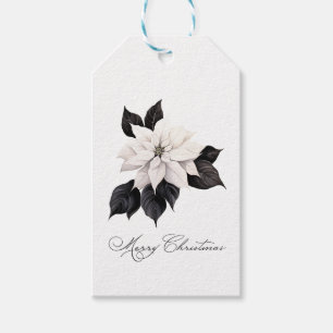 Merry Christmas Black and white Poinsettia  Gift Tags