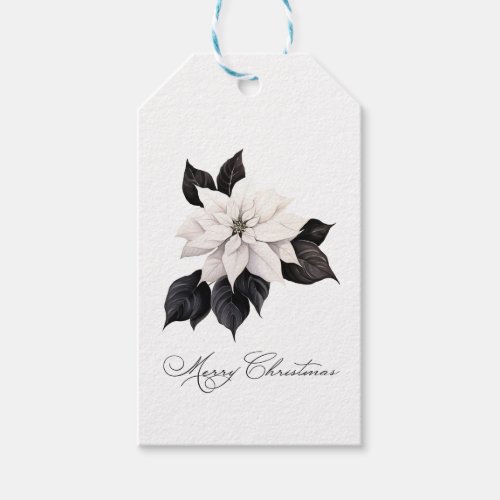 Merry Christmas Black and white Poinsettia  Gift Tags