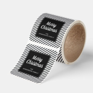 Merry Christmas Black And White Stripes Square Sticker