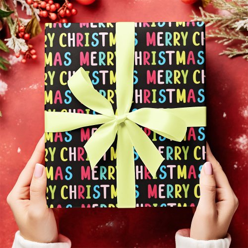 Merry Christmas Black Background Wrapping Paper