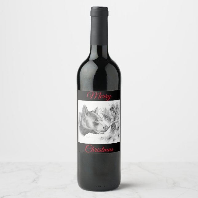 Merry Christmas Black Bear Wine Label (Front)