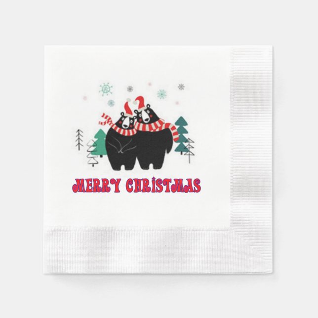 Merry Christmas Black Bears Napkins (Front)