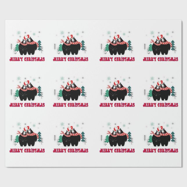 Merry Christmas Black Bears Wrapping Paper (Seam)