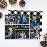Merry Christmas Black Buffalo Plaid Photo Collage Holiday Card<br><div class="desc">Simple and modern style Christmas card features six (6) photos,  a custom holiday greeting,  and a trendy black and white buffalo check plaid pattern on the back side. Photos credit: Sunbeam Photography www.facebook.com/SunbeamPhotography</div>