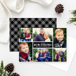 Merry Christmas Black Buffalo Plaid Photo Collage Holiday Card<br><div class="desc">Simple and modern style Christmas card features six (6) photos,  a custom holiday greeting,  and a charcoal gray and black buffalo check plaid pattern on the back side. Photos credit: Two Fish Photography www.twofishphoto.com</div>