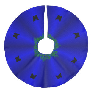 Merry Christmas! Black Butterfly on blue Rainbow Faux Linen Tree Skirt