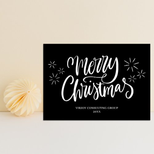 Merry Christmas Black Calligraphy Business Modern Holiday Card