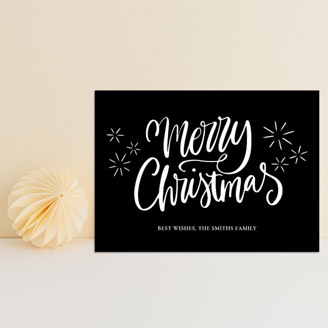 Merry Christmas Black Calligraphy Modern Non Photo Holiday Card (Creator Uploaded)