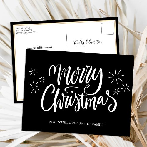 Merry Christmas Black Calligraphy Modern Non Photo Holiday Postcard