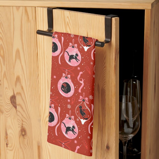 MERRY CHRISTMAS | Black Cat Christmas Kitchen Towel (Thirds Fold)