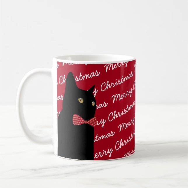 Merry Christmas Black Cat Coffee Mug (Left)