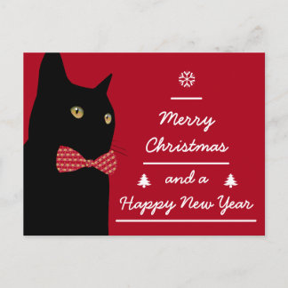 Merry Christmas Black Cat Holiday Postcard