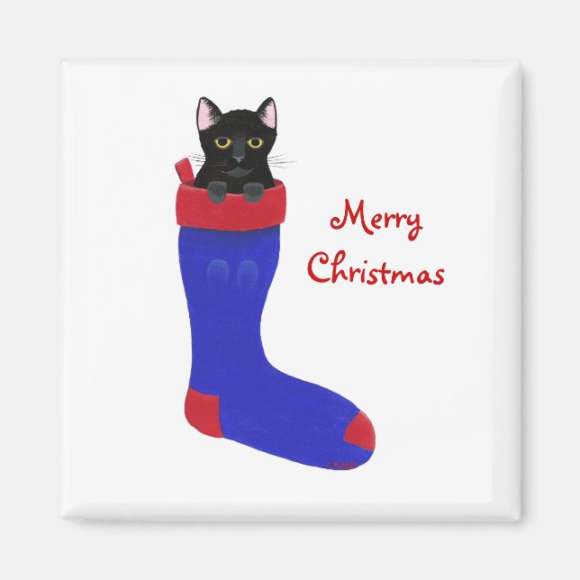 Merry Christmas, Black Cat in stocking magnets (Front)