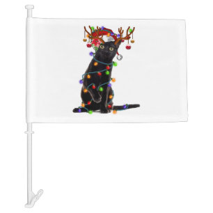 Merry Christmas Black Cat Light Christmas Merry Car Flag