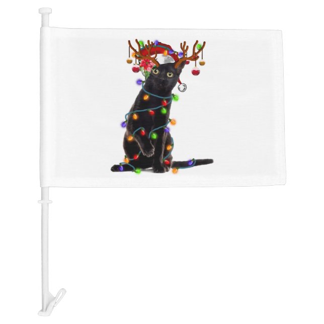 Merry Christmas Black Cat Light Christmas Merry Car Flag (Front)