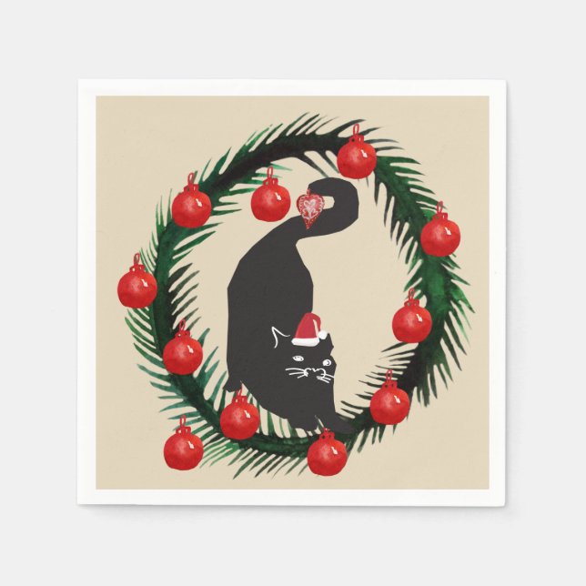 Merry Christmas, Black Cat Napkins (Front)