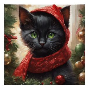 Merry Christmas Black Cat  Poster