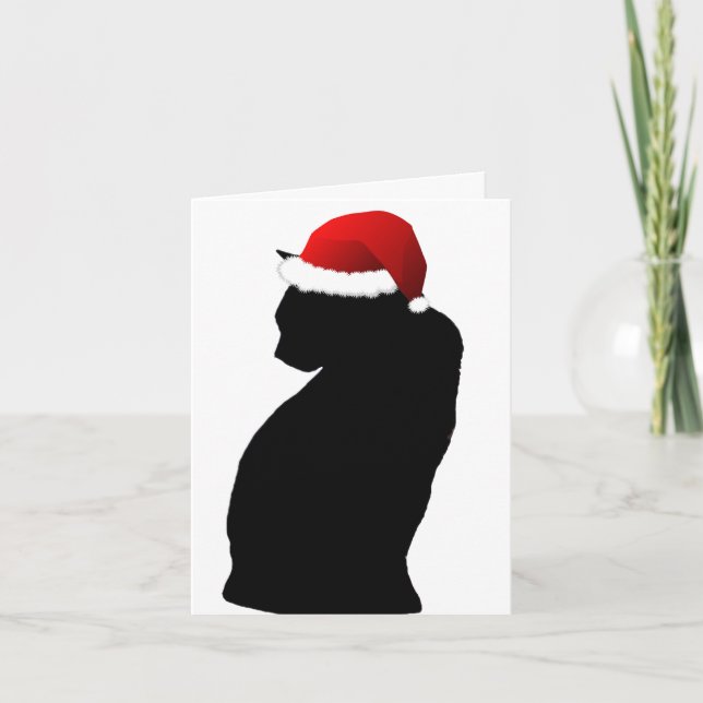 Merry Christmas Black Cat Santa Cards (Front)