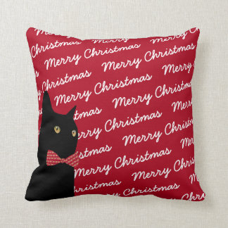 Merry Christmas Black Cat Throw Pillow