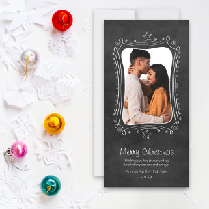 Merry Christmas Black Chalkboard Couple Photo Holiday Card