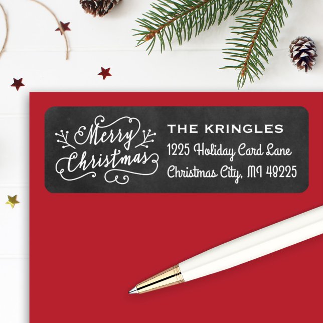 Merry Christmas Black Chalkboard Return Address Label (Creator Uploaded)