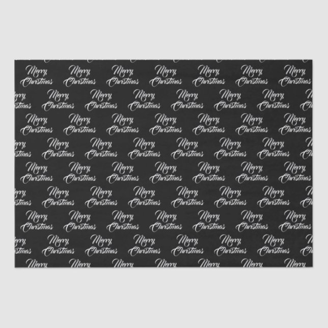 Merry Christmas black custom script elegant Tissue Paper (Front)