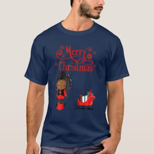 Merry Christmas Black Girl Santa Claus African Ame T_Shirt
