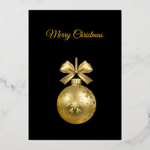 Merry Christmas Black/Gold Christmas Ornament Foil Invitation