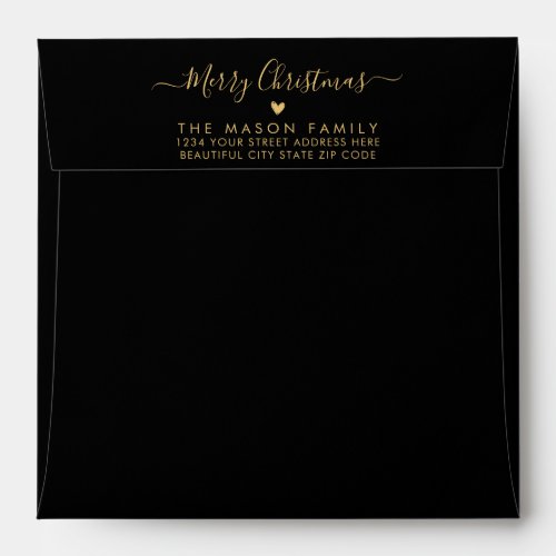 Merry Christmas Black Gold Family Return Address Envelope