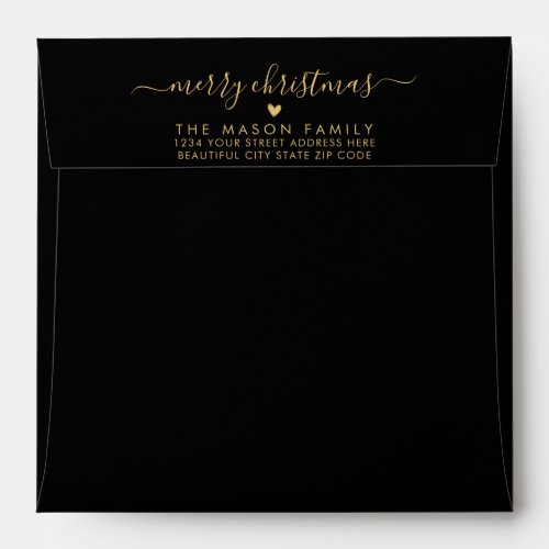 Merry Christmas Black Gold Family Return Address Envelope