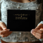 Merry Christmas Black Gold Family Return Address Envelope<br><div class="desc">Elegant Modern Black and Gold Hand Lettered Christmas Family Return Address Envelopes. Featuring a pretty hand-written script with saying "merry christmas" in swash-tail font and a little heart shape. Great for Christmas holiday season,  easy to personalize them with your names and return address info.</div>