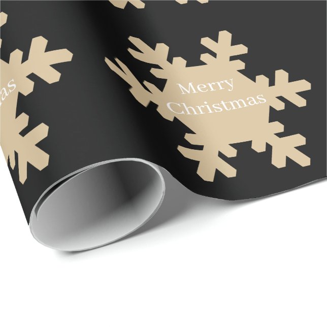 Merry Christmas Black Gold Snowflake Patterns 2025 Wrapping Paper (Roll Corner)