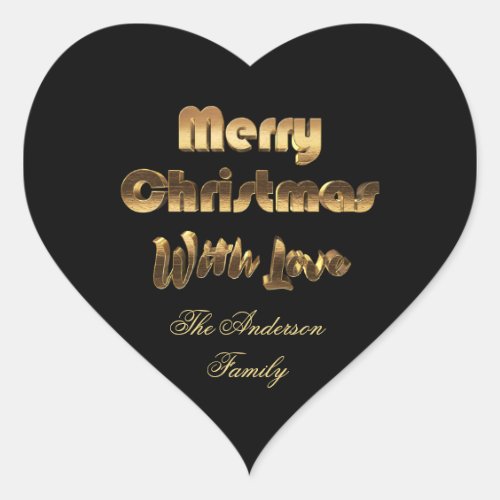 Merry Christmas Black Gold Typography Elegant Heart Sticker