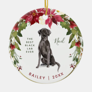 Merry Christmas Black Lab   Add Your Dog's Photo Ceramic Ornament