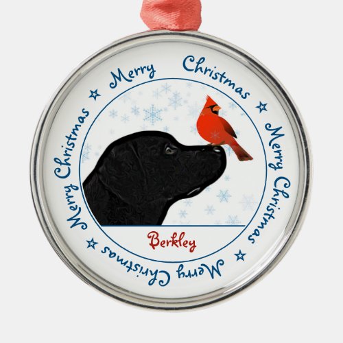 Merry Christmas Black Labrador Cardinal Dog Metal Ornament