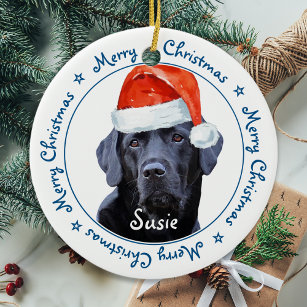 Merry Christmas Black Labrador Cute Santa Dog Ceramic Ornament