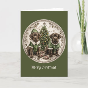 Merry Christmas Black Labrador Retriever Puppy Holiday Card
