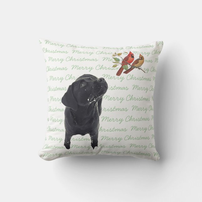 Merry Christmas Black Labrador Throw Pillow (Front)