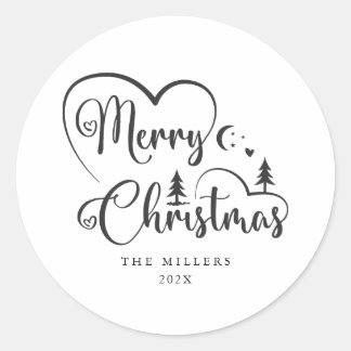 Merry Christmas Black Lettering Collection  Classic Round Sticker