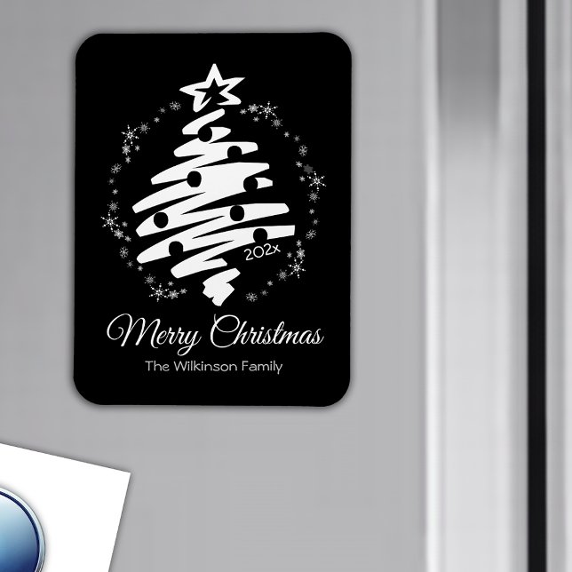 Merry Christmas Black Modern Holiday Fridge Magnet (Merry Christmas Black Modern Personalized Holiday Fridge Magnet)
