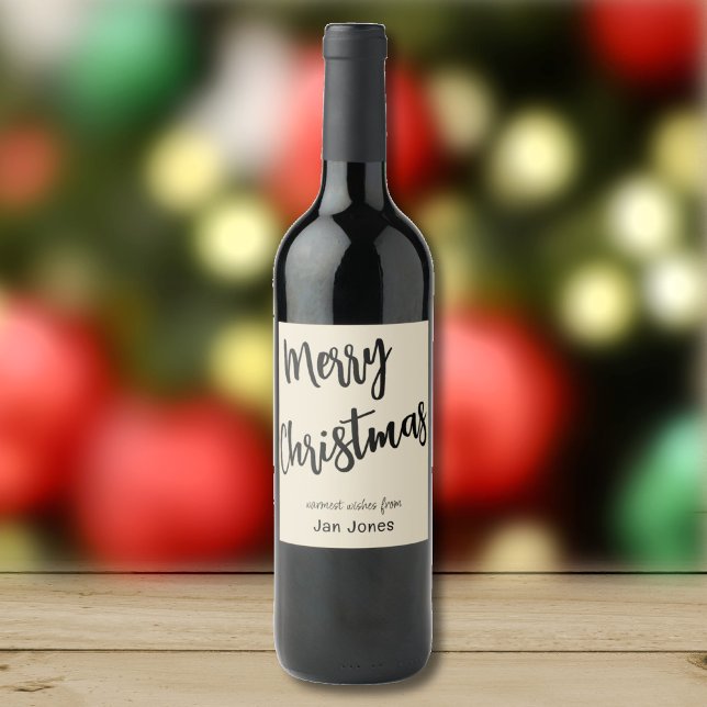 Merry Christmas Black & Pearl, Name on Set of 6 Wine Label (Creator Uploaded)
