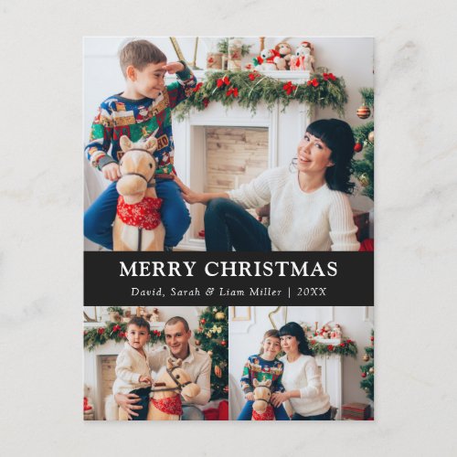 Merry Christmas Black Photo Collage Postcard