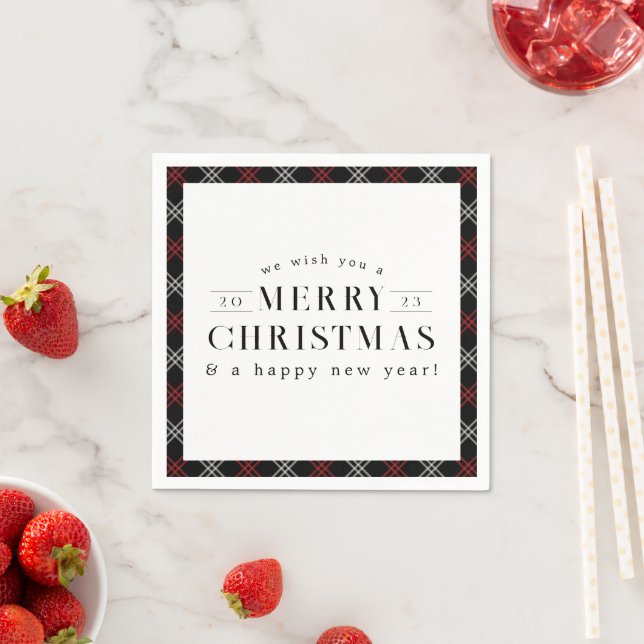 Merry Christmas Black Plaid Holiday Napkins (Insitu)